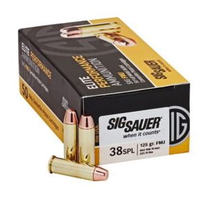 Sig Sauer Elite Performance .38 Special 124 grain Full Metal Jacket Brass Cased Centerfire Pistol Ammunition E38SB1-50 Caliber 500 ROUNDS